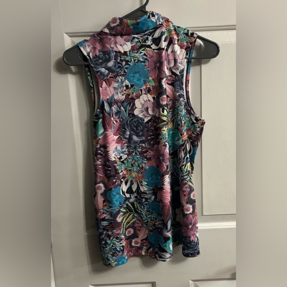Nike Women’s Floral Sleeveless Polo Tank - Teal, Pink, Purple, Navy - Picture 5 of 7